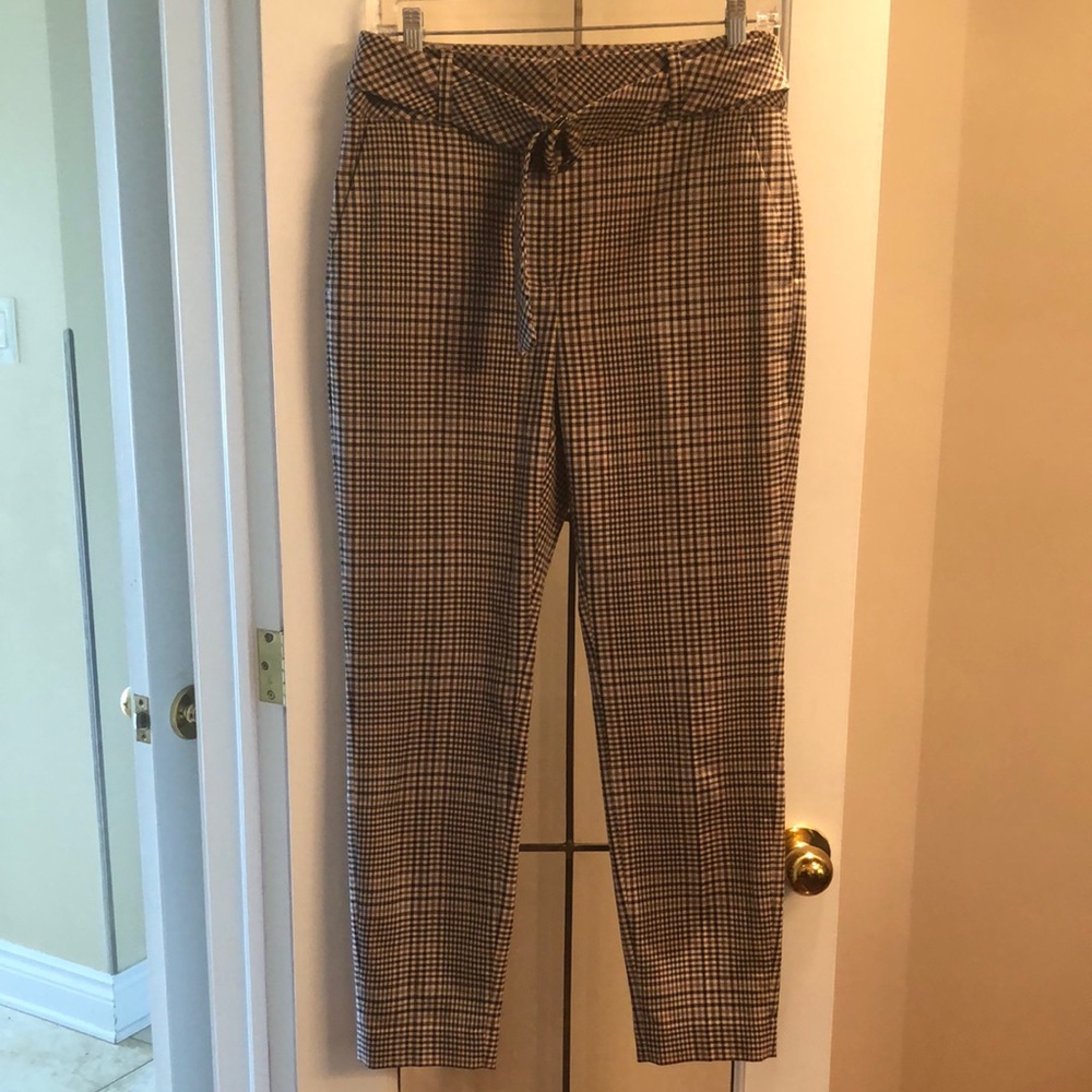 High-Rise Checkered Pants - Brown/Beige